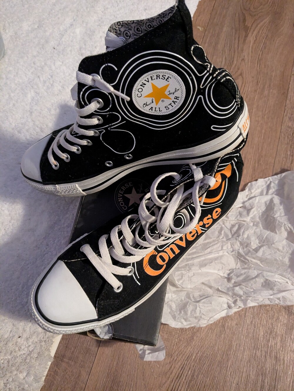 Mens Converse  Anniversary Edition Black High-Top Sneakers with Orange Accents